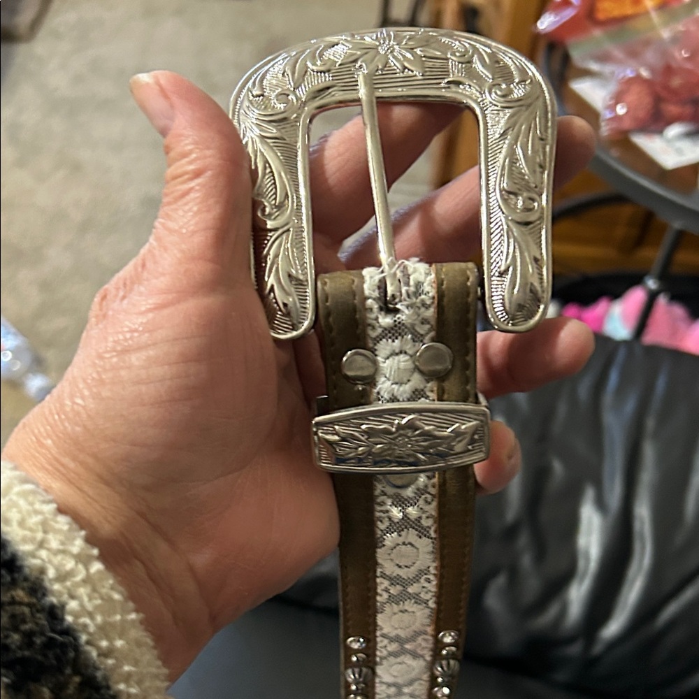 Silver and Brown Western Belt